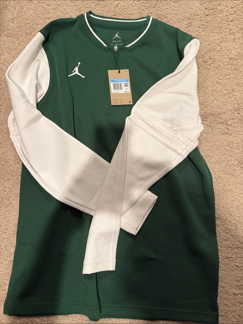 Jordan Green and White Colorblock 1/4 zip Pullover